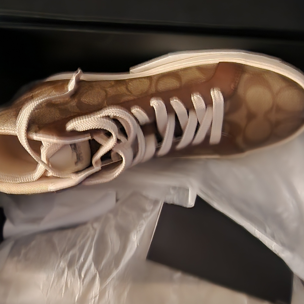 Coach Tan Fashion Sneakers with Monogram Design and Athletic Silhouette